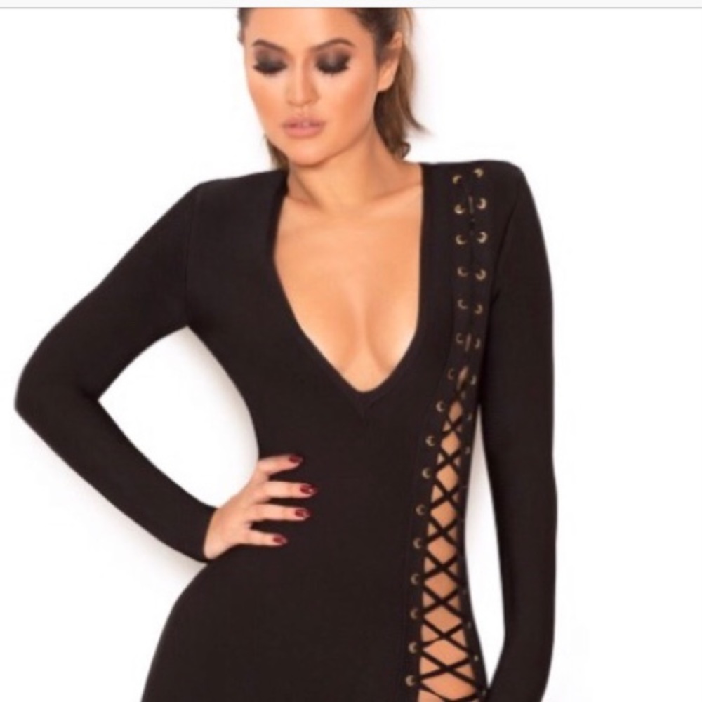 House of CB black lace-up dress